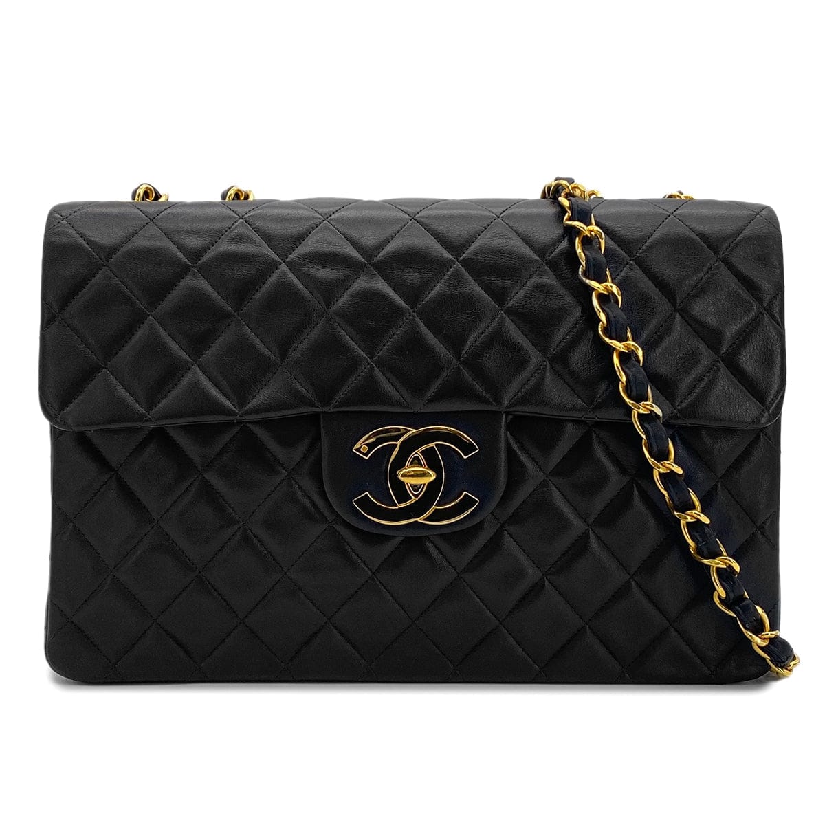 Luxury Promise Japan CHANEL VINTAGE MAXI MATELASSE 34 CHAIN SHOULDER BAG BLACK LAMB SKIN 90301745