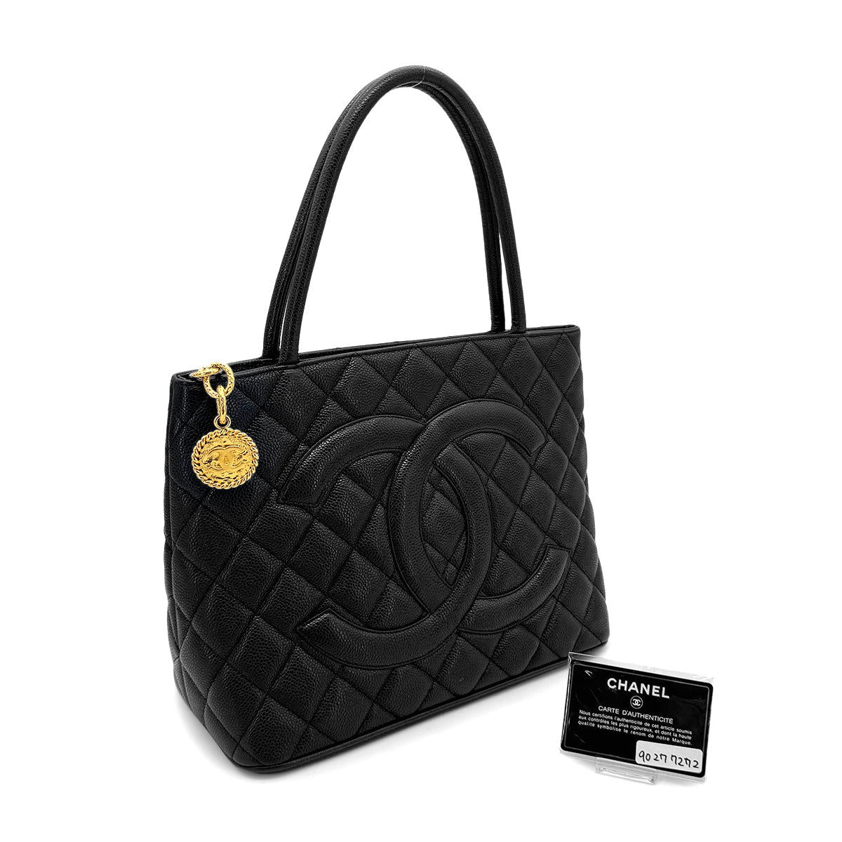 Luxury Promise Japan CHANEL VINTAGE MEDALLION TOTE BAG BLACK CAVIAR SKIN 90277272
