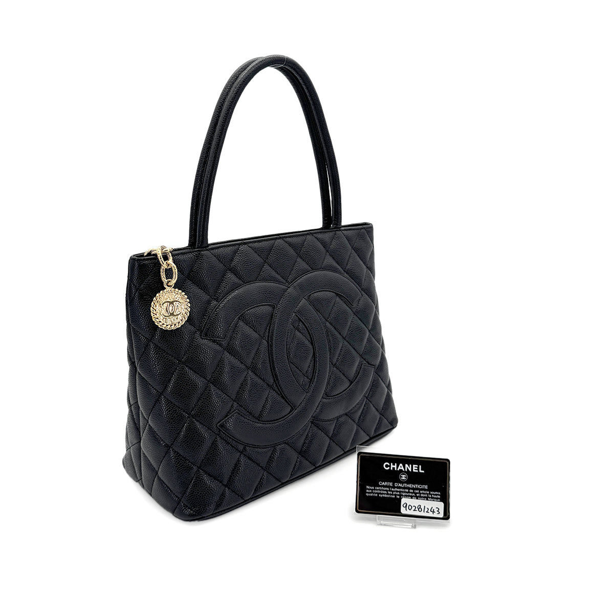 Luxury Promise Japan CHANEL VINTAGE MEDALLION TOTE BAG BLACK CAVIAR SKIN 90281243
