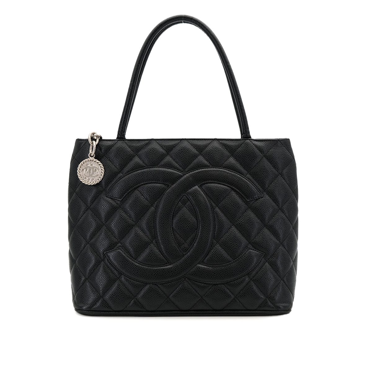 Luxury Promise Japan CHANEL VINTAGE MEDALLION TOTE BAG BLACK CAVIAR SKIN SILVER HARDWARE 90312616