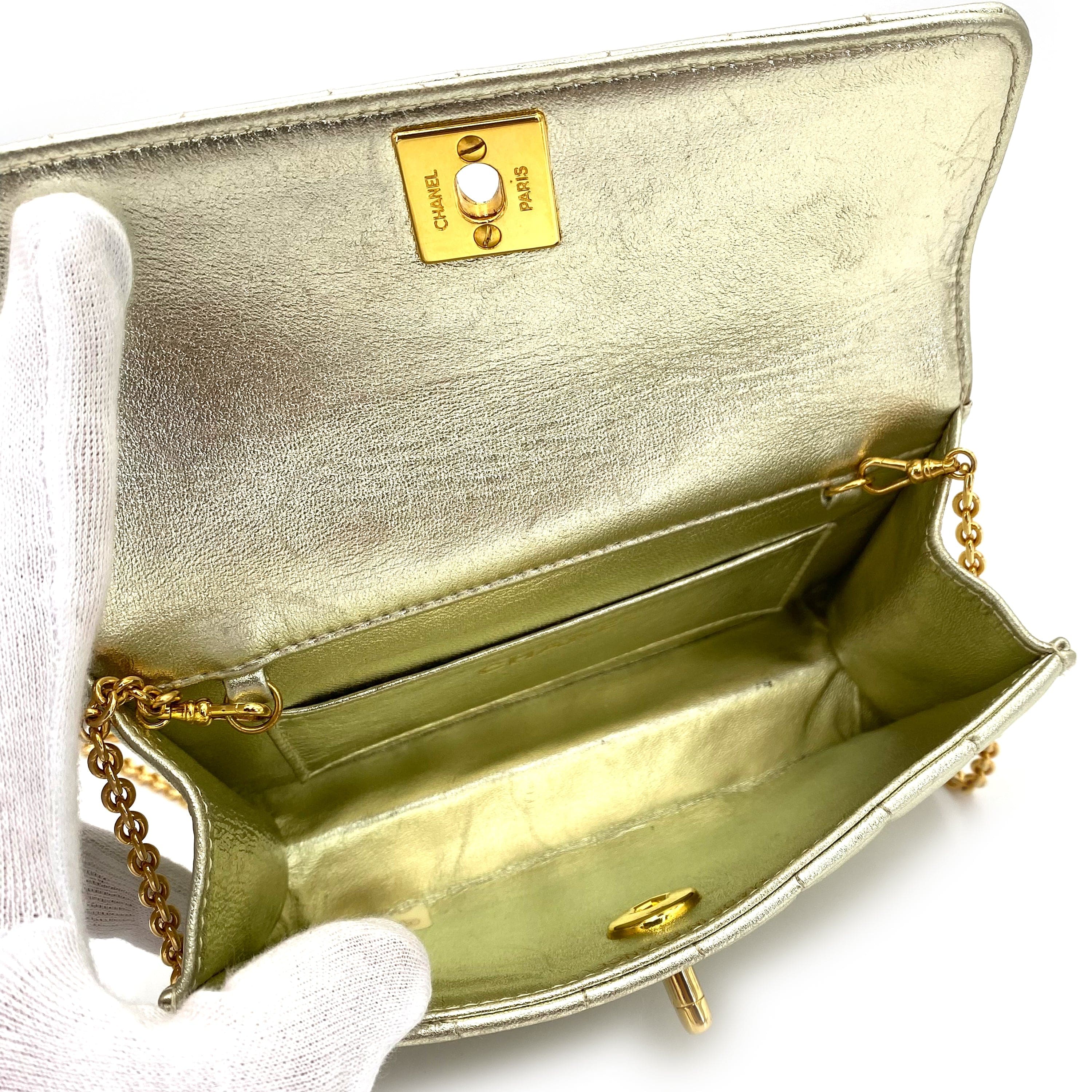 Luxury Promise Japan CHANEL VINTAGE MINI MADEMOISELLE CHAIN SHOULDER BAG CHAMPAGNE GOLD LAMB SKIN 90239985