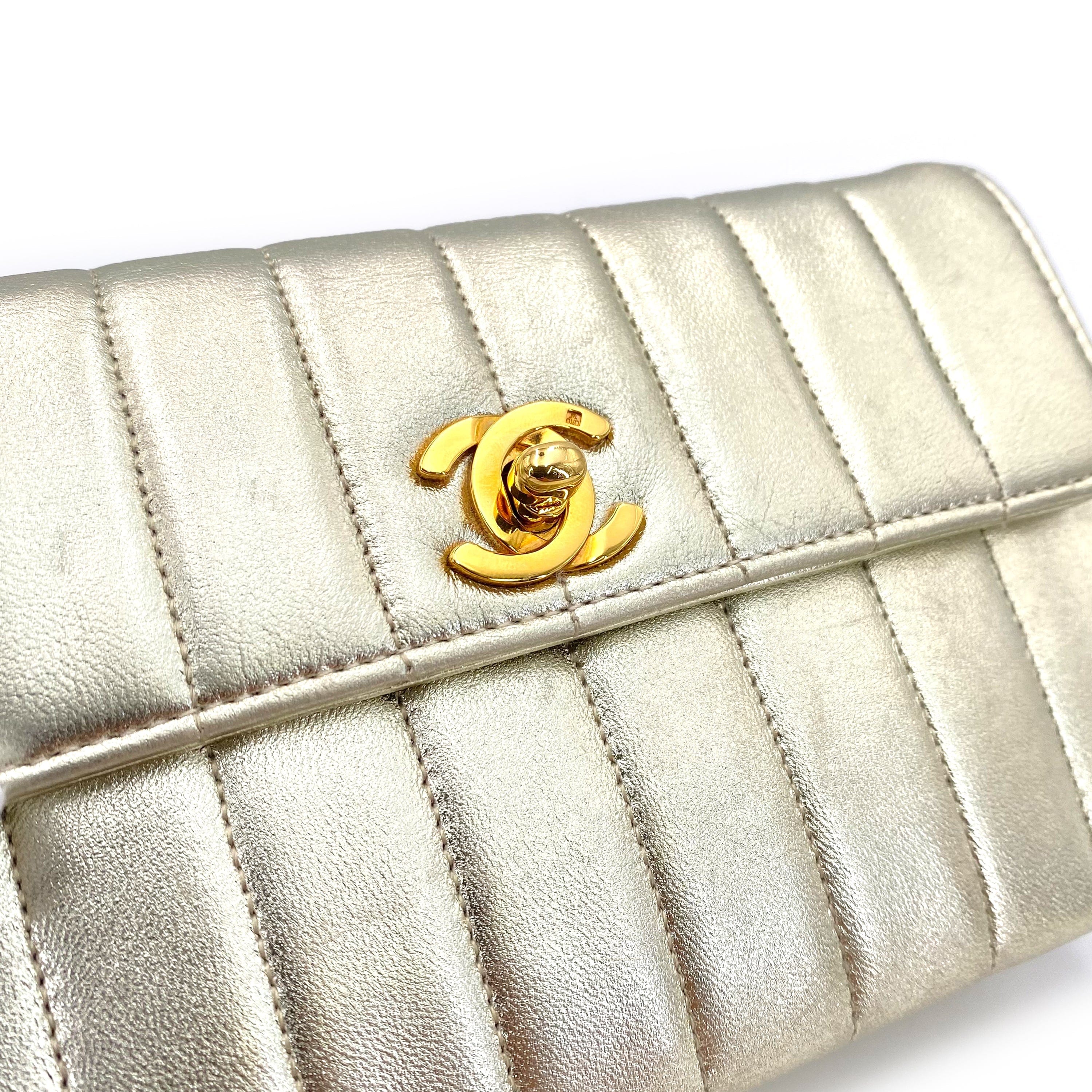 Luxury Promise Japan CHANEL VINTAGE MINI MADEMOISELLE CHAIN SHOULDER BAG CHAMPAGNE GOLD LAMB SKIN 90239985