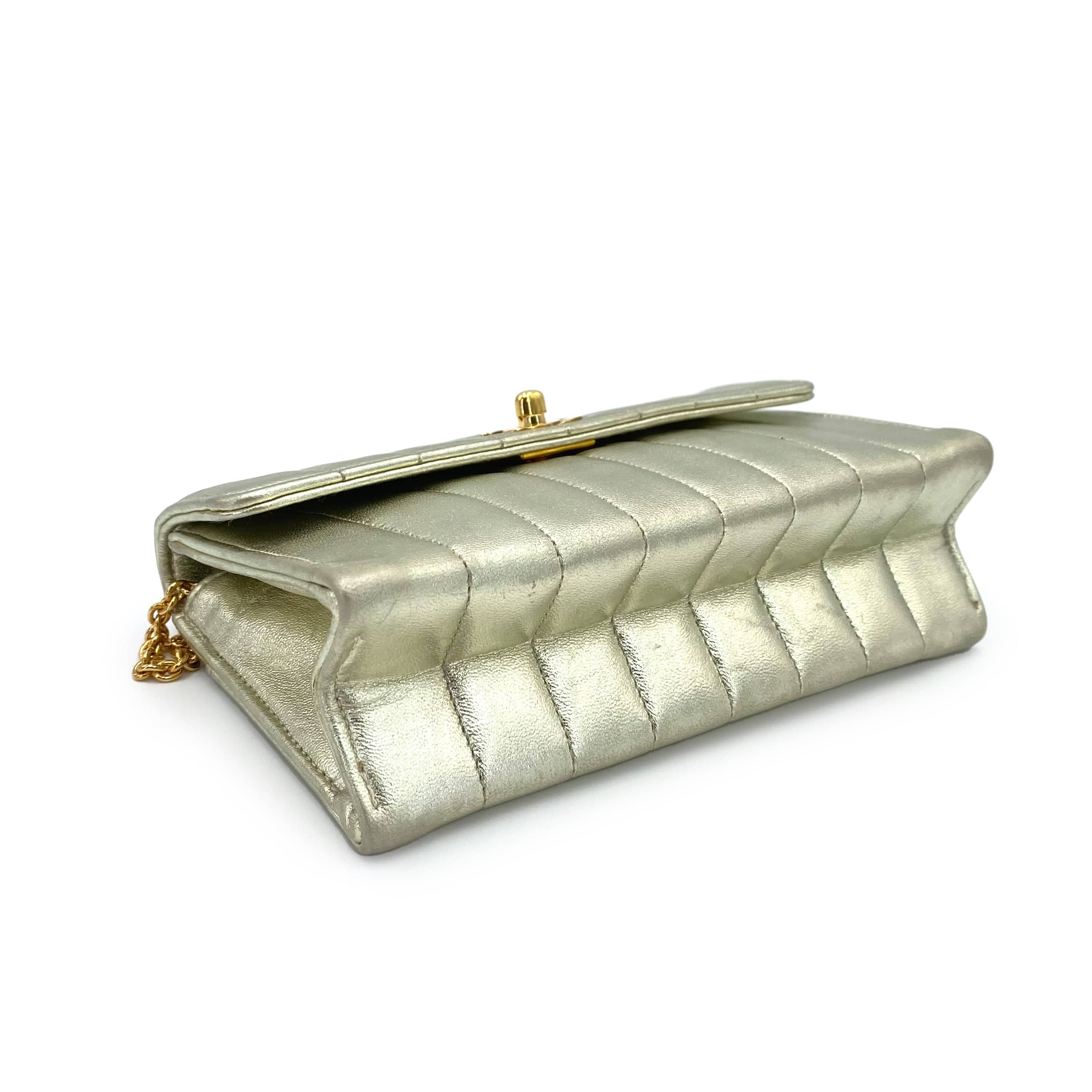 Luxury Promise Japan CHANEL VINTAGE MINI MADEMOISELLE CHAIN SHOULDER BAG CHAMPAGNE GOLD LAMB SKIN 90239985