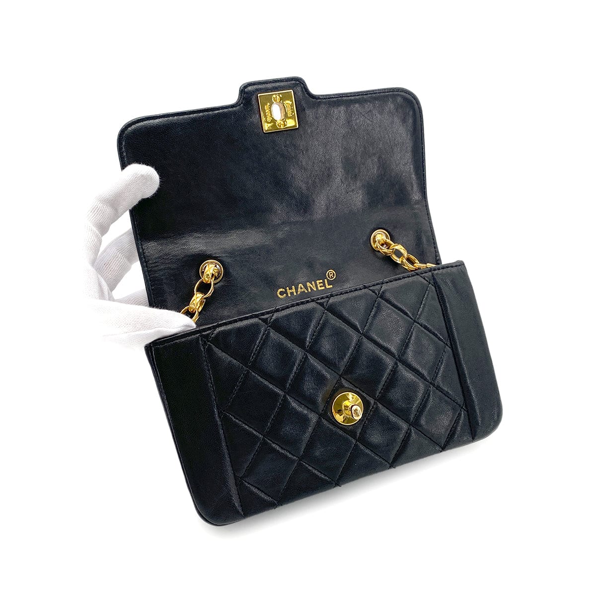 Luxury Promise Japan CHANEL VINTAGE MINI MATELASSE BIJOU CHAIN SHOULDER BAG BLACK LAMB SKIN 90275015