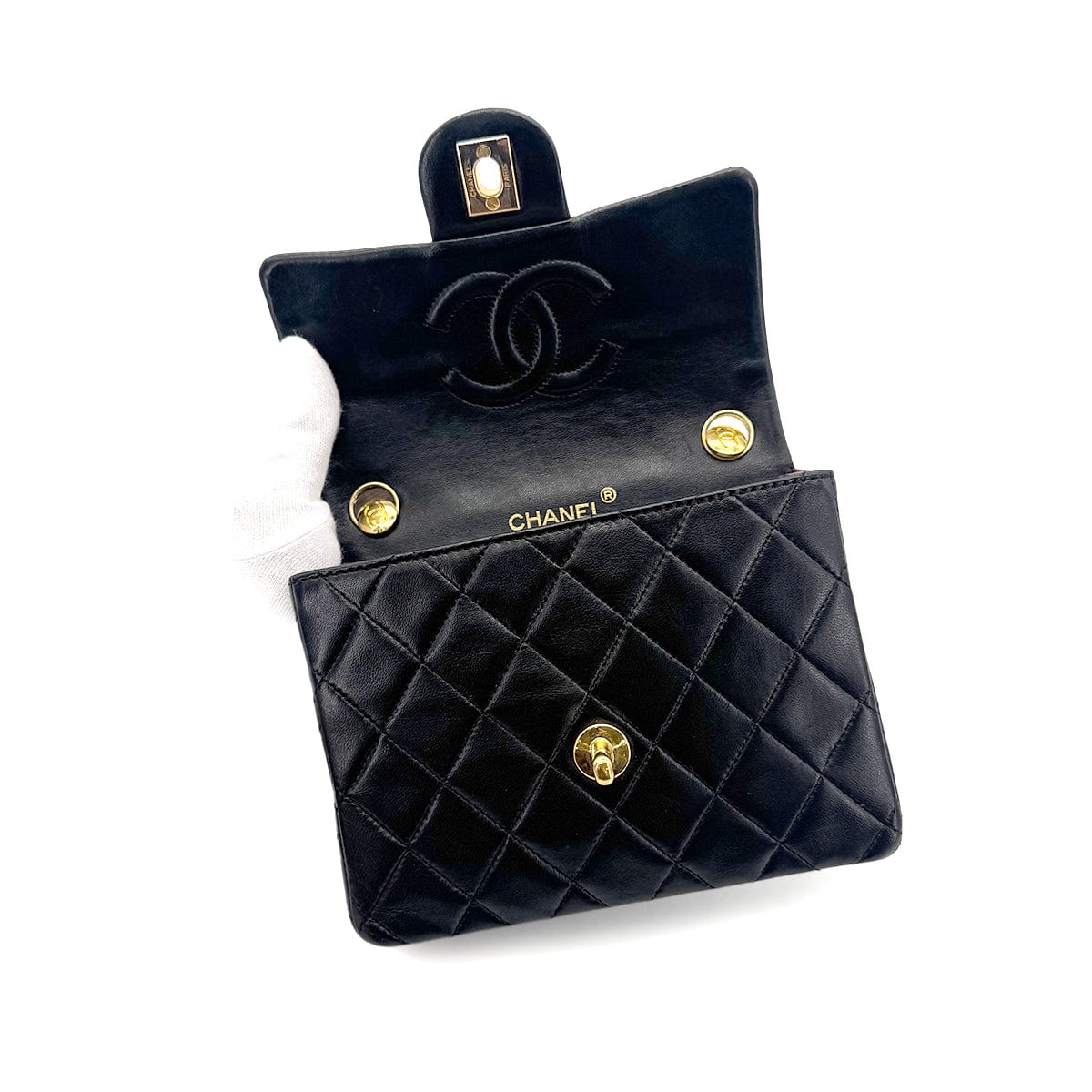 Luxury Promise Japan CHANEL VINTAGE MINI MATELASSE CHAIN SHOULDER BAG BLACK LAMB SKIN 90272501