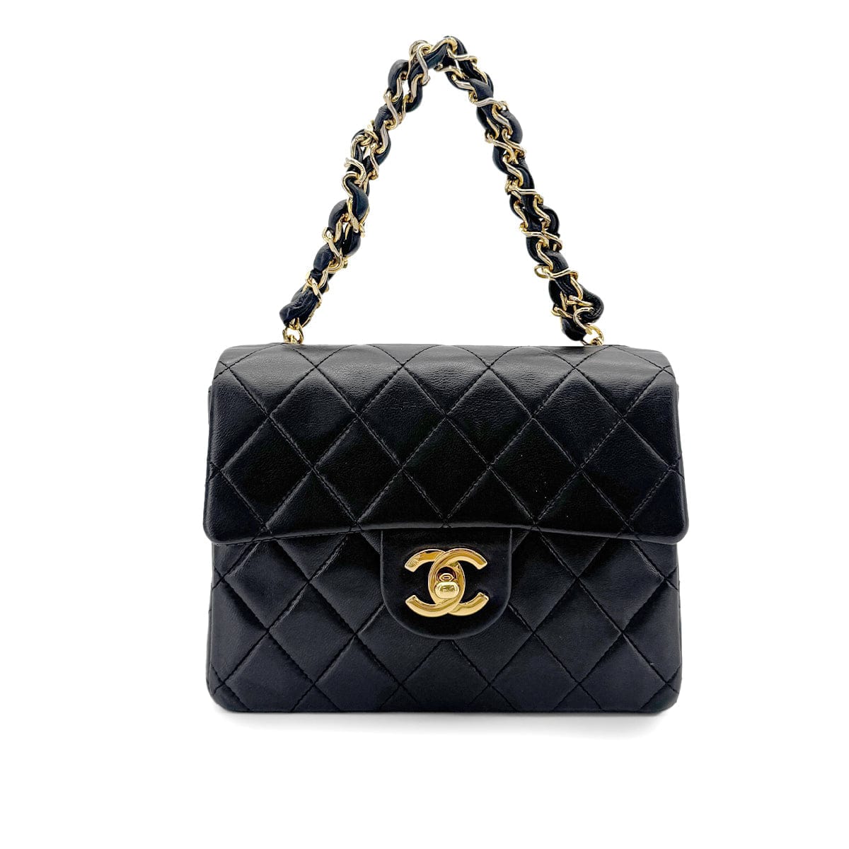 Luxury Promise Japan CHANEL VINTAGE MINI MATELASSE CHAIN SHOULDER BAG BLACK LAMB SKIN 90272501