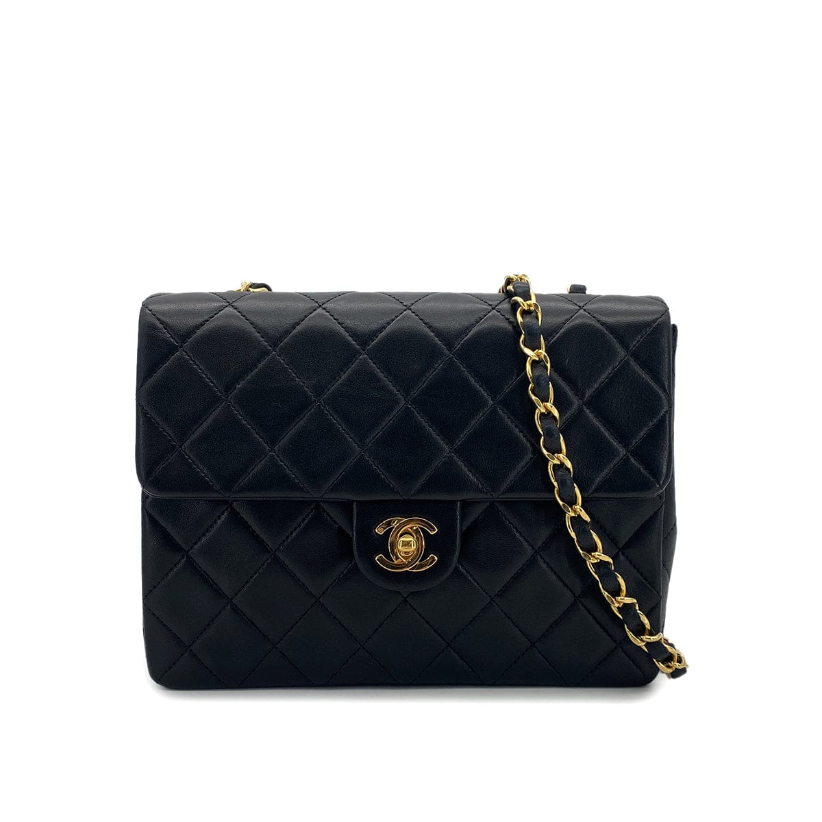 Luxury Promise Japan CHANEL VINTAGE MINI MATELASSE CHAIN SHOULDER BAG BLACK LAMB SKIN 90301695