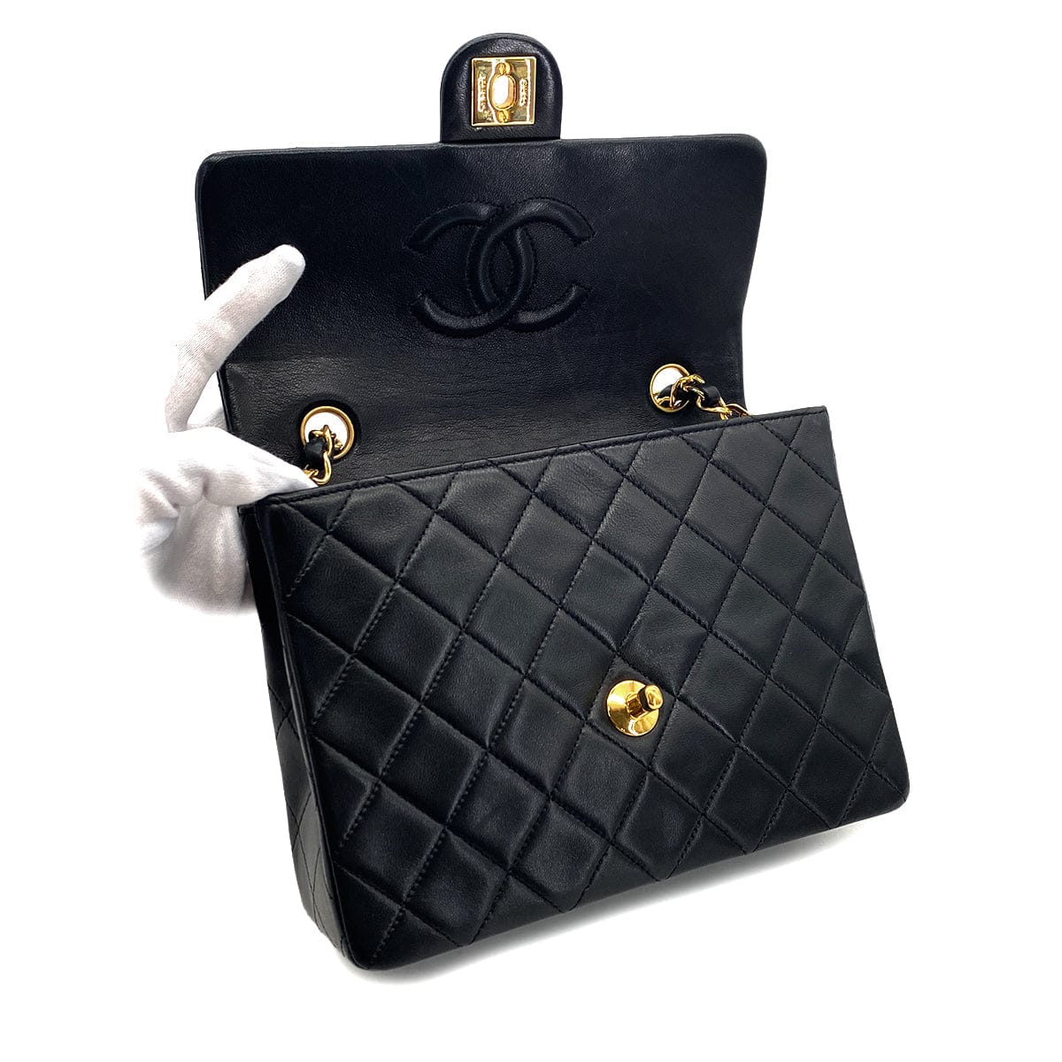 Luxury Promise Japan CHANEL VINTAGE MINI MATELASSE CHAIN SHOULDER BAG BLACK LAMB SKIN 90301695