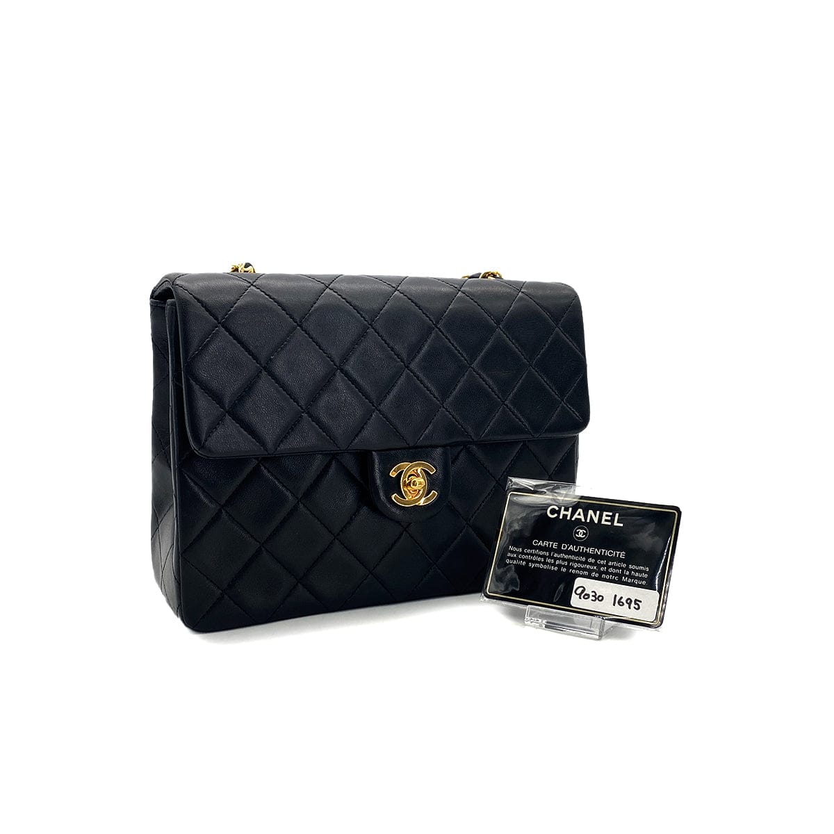 Luxury Promise Japan CHANEL VINTAGE MINI MATELASSE CHAIN SHOULDER BAG BLACK LAMB SKIN 90301695