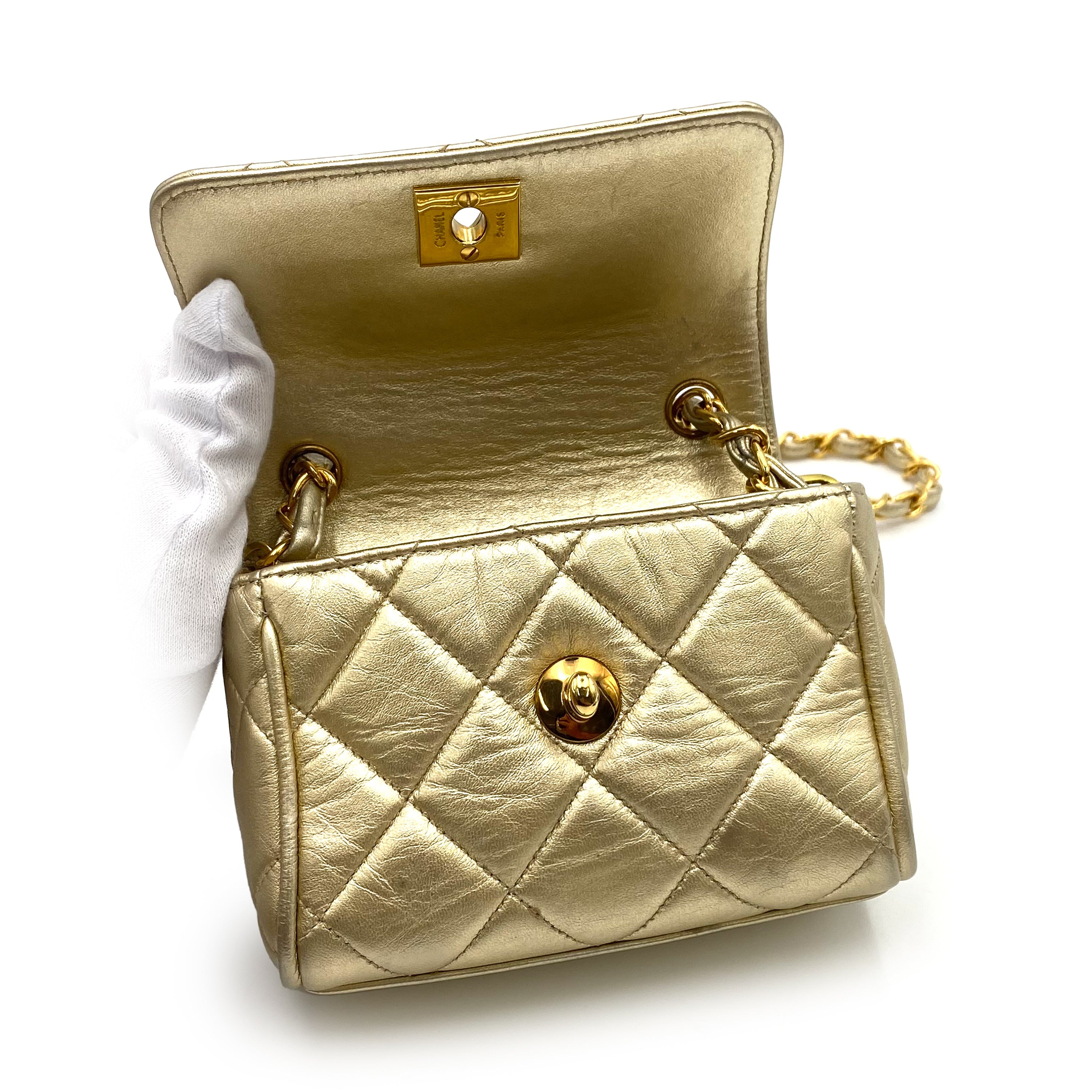 Luxury Promise Japan CHANEL VINTAGE MINI MATELASSE CHAIN SHOULDER BAG GOLD LAMB SKIN 90234531