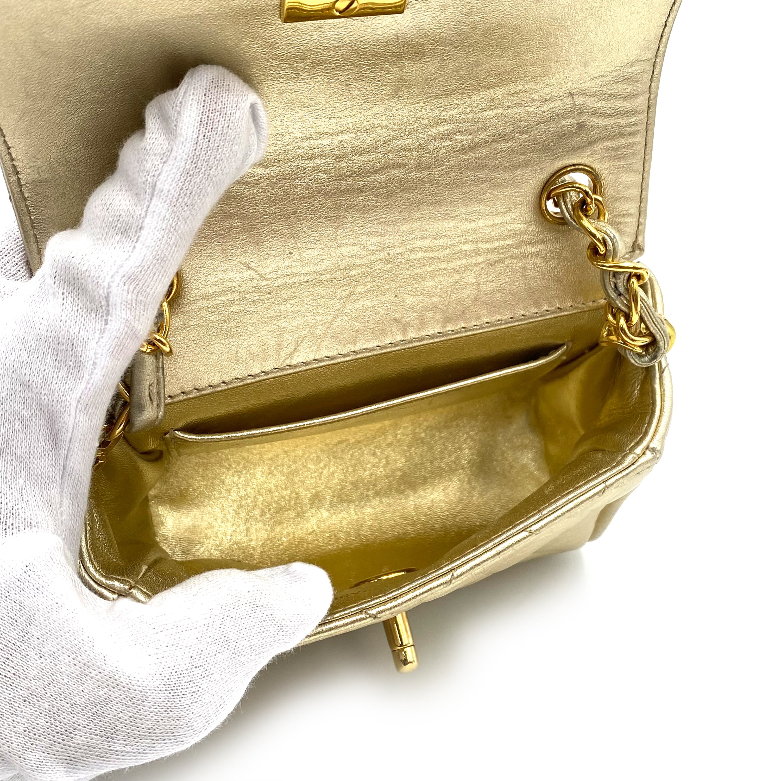 Luxury Promise Japan CHANEL VINTAGE MINI MATELASSE CHAIN SHOULDER BAG GOLD LAMB SKIN 90234531