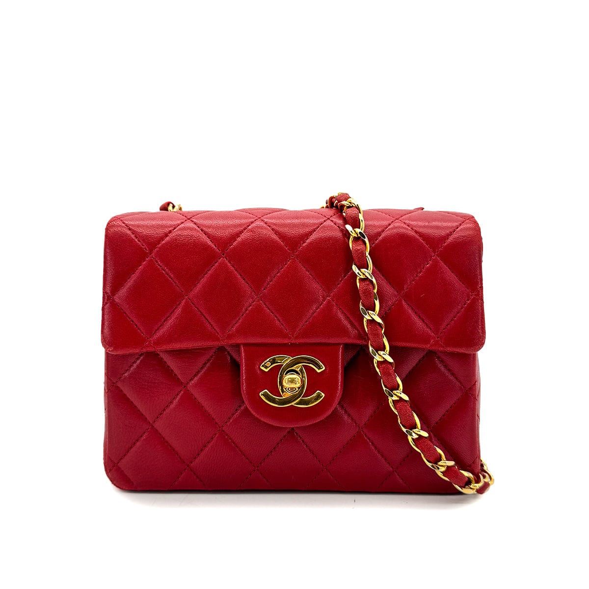 Luxury Promise Japan CHANEL VINTAGE MINI MATELASSE CHAIN SHOULDER BAG RED LAMB SKIN 90288069