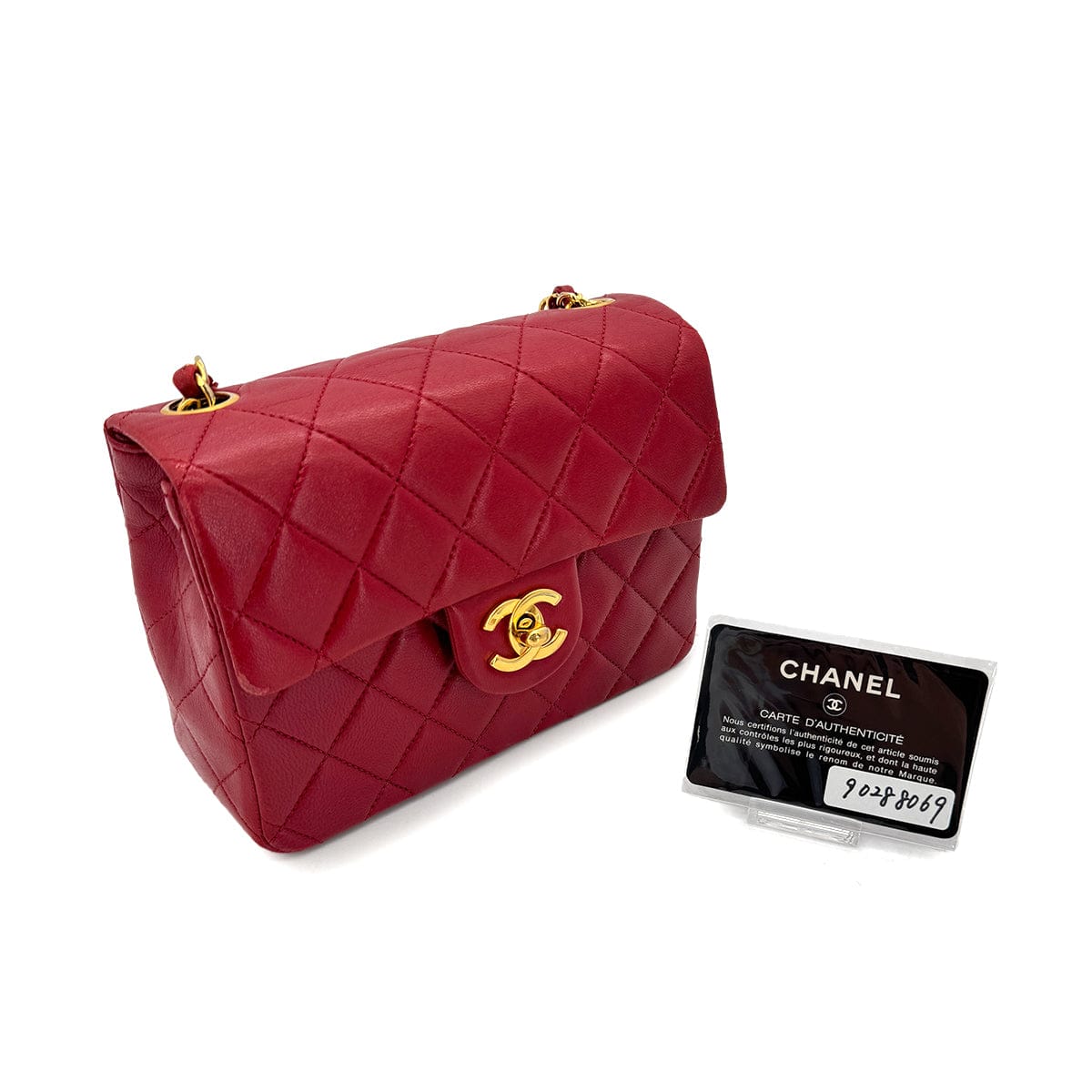 Luxury Promise Japan CHANEL VINTAGE MINI MATELASSE CHAIN SHOULDER BAG RED LAMB SKIN 90288069