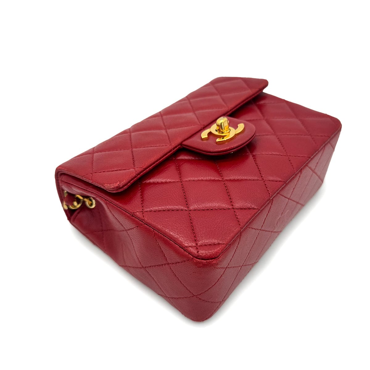 Luxury Promise Japan CHANEL VINTAGE MINI MATELASSE CHAIN SHOULDER BAG RED LAMB SKIN 90288069