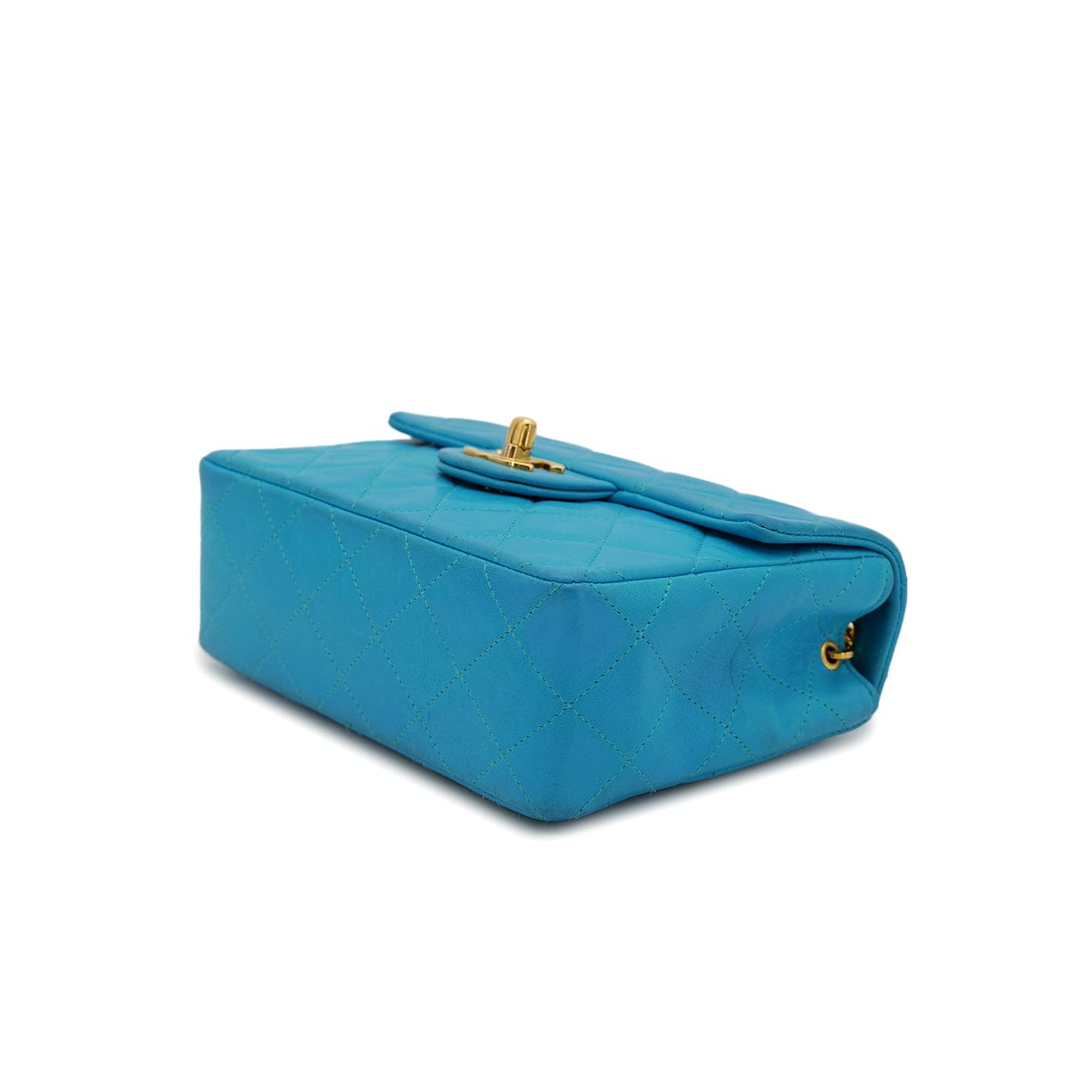 Luxury Promise Japan CHANEL VINTAGE MINI SQUARE 17 BIJOU CHAIN SHOULDER BAG BLUE LAMB SKIN 90303008