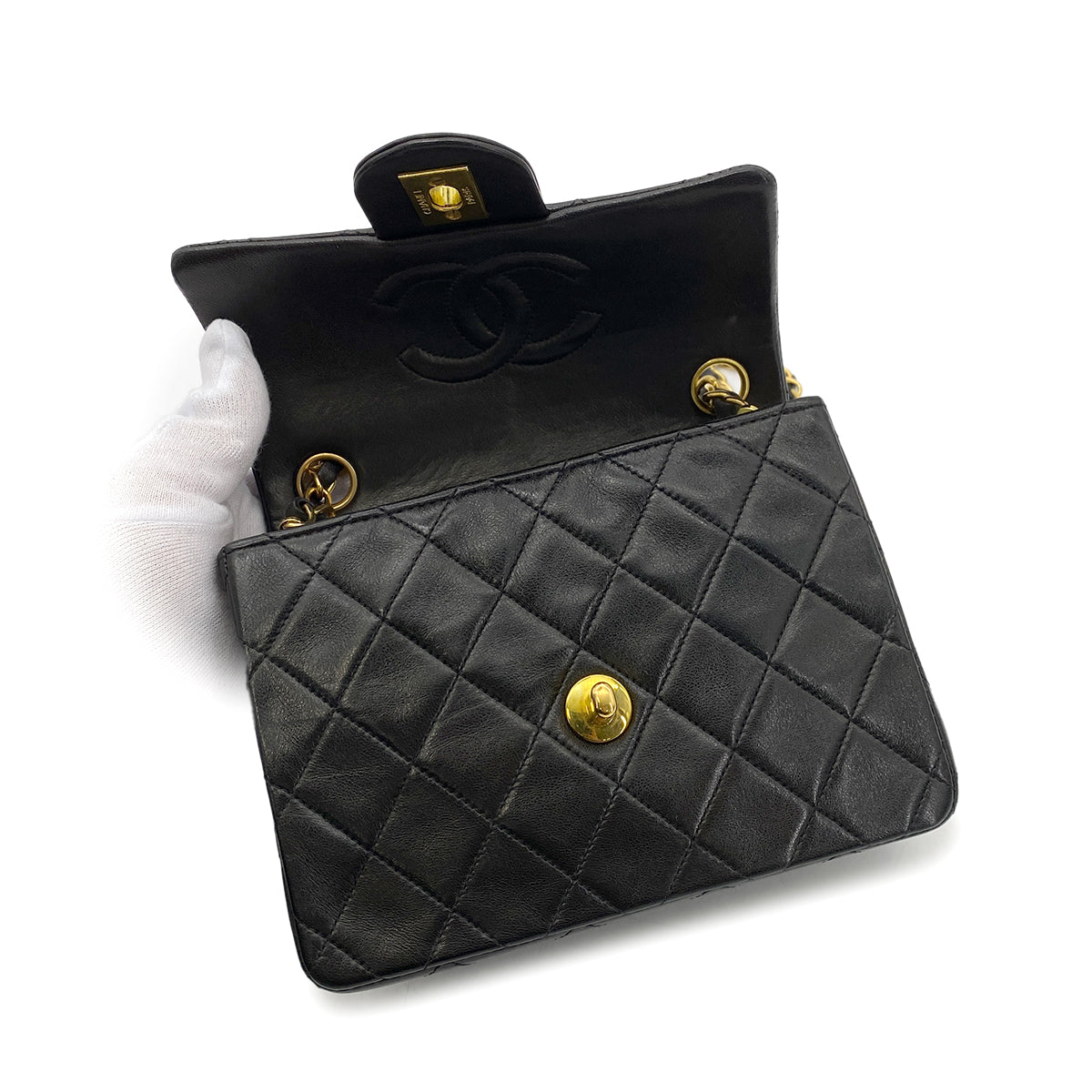 Luxury Promise Japan CHANEL VINTAGE MINI SQUARE 17 CHAIN SHOULDER BAG BLACK LAMB SKIN 90257451