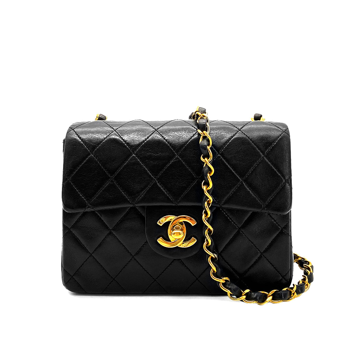 Luxury Promise Japan CHANEL VINTAGE MINI SQUARE 17 CHAIN SHOULDER BAG BLACK LAMB SKIN 90257451