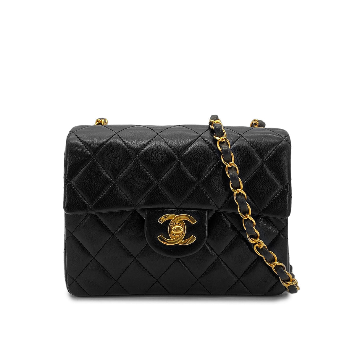 Luxury Promise Japan CHANEL VINTAGE MINI SQUARE 17 CHAIN SHOULDER BAG BLACK LAMB SKIN 90268814