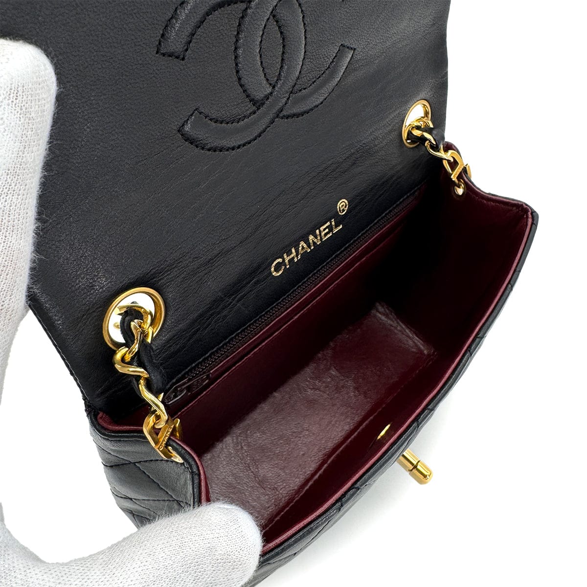 Luxury Promise Japan CHANEL VINTAGE MINI SQUARE 17 CHAIN SHOULDER BAG BLACK LAMB SKIN 90299347