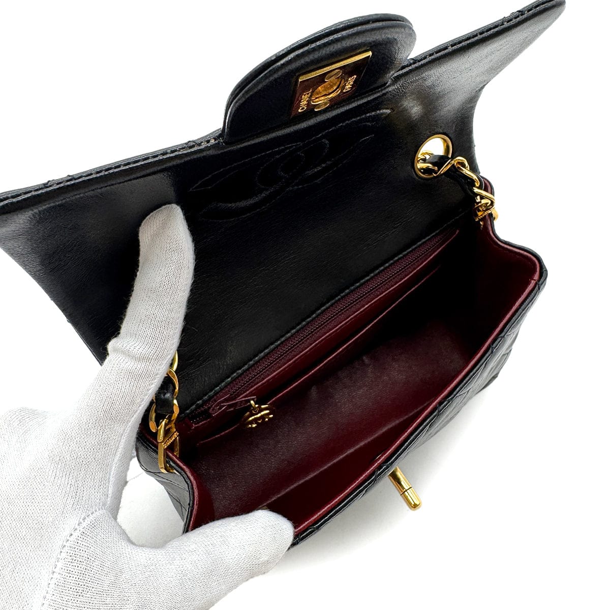 Luxury Promise Japan CHANEL VINTAGE MINI SQUARE 17 CHAIN SHOULDER BAG BLACK LAMB SKIN 90299351