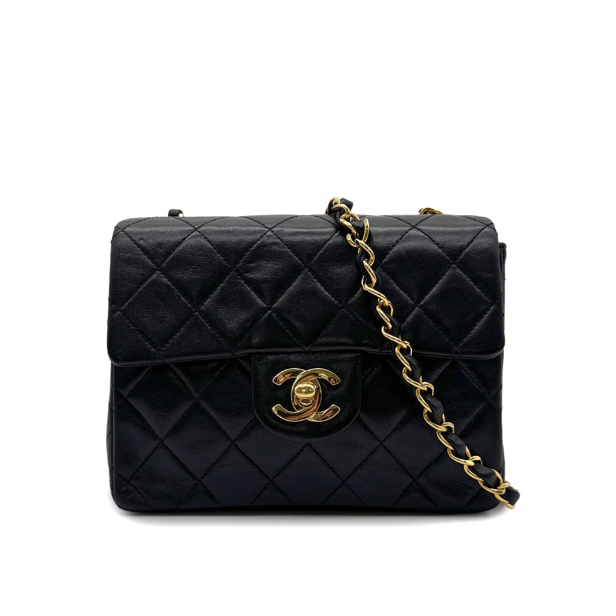 Luxury Promise Japan CHANEL VINTAGE MINI SQUARE 17 CHAIN SHOULDER BAG BLACK LAMB SKIN 90299351