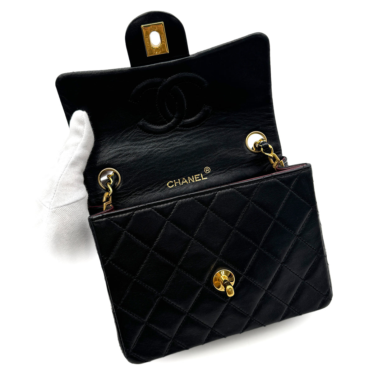 Luxury Promise Japan CHANEL VINTAGE MINI SQUARE 17 CHAIN SHOULDER BAG BLACK LAMB SKIN 90302858