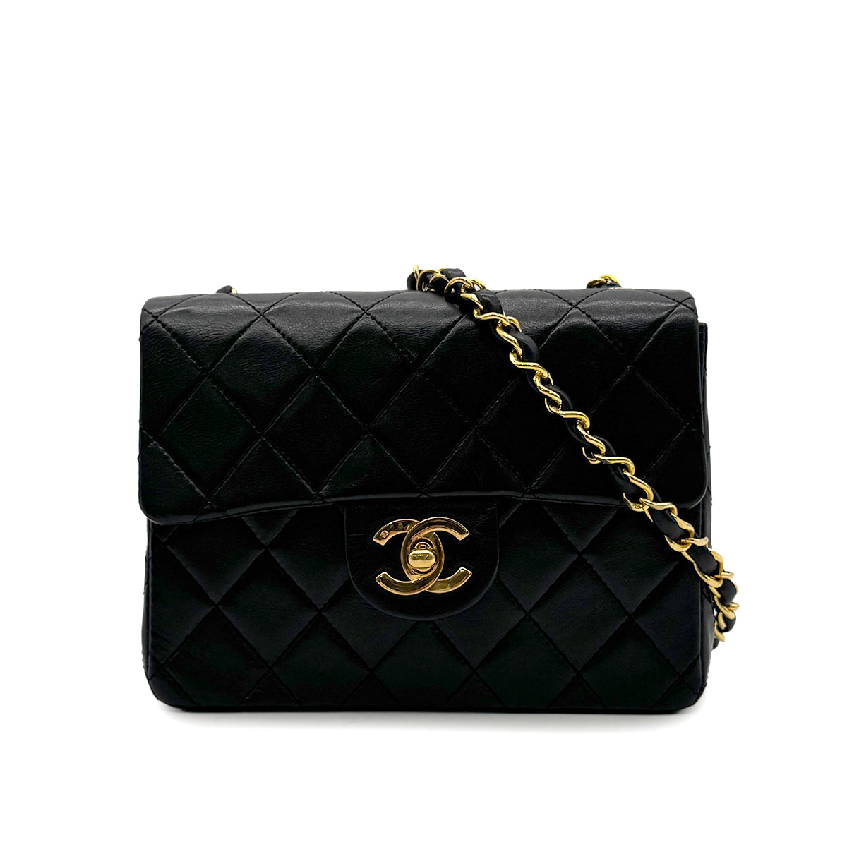 Luxury Promise Japan CHANEL VINTAGE MINI SQUARE 17 CHAIN SHOULDER BAG BLACK LAMB SKIN 90302858