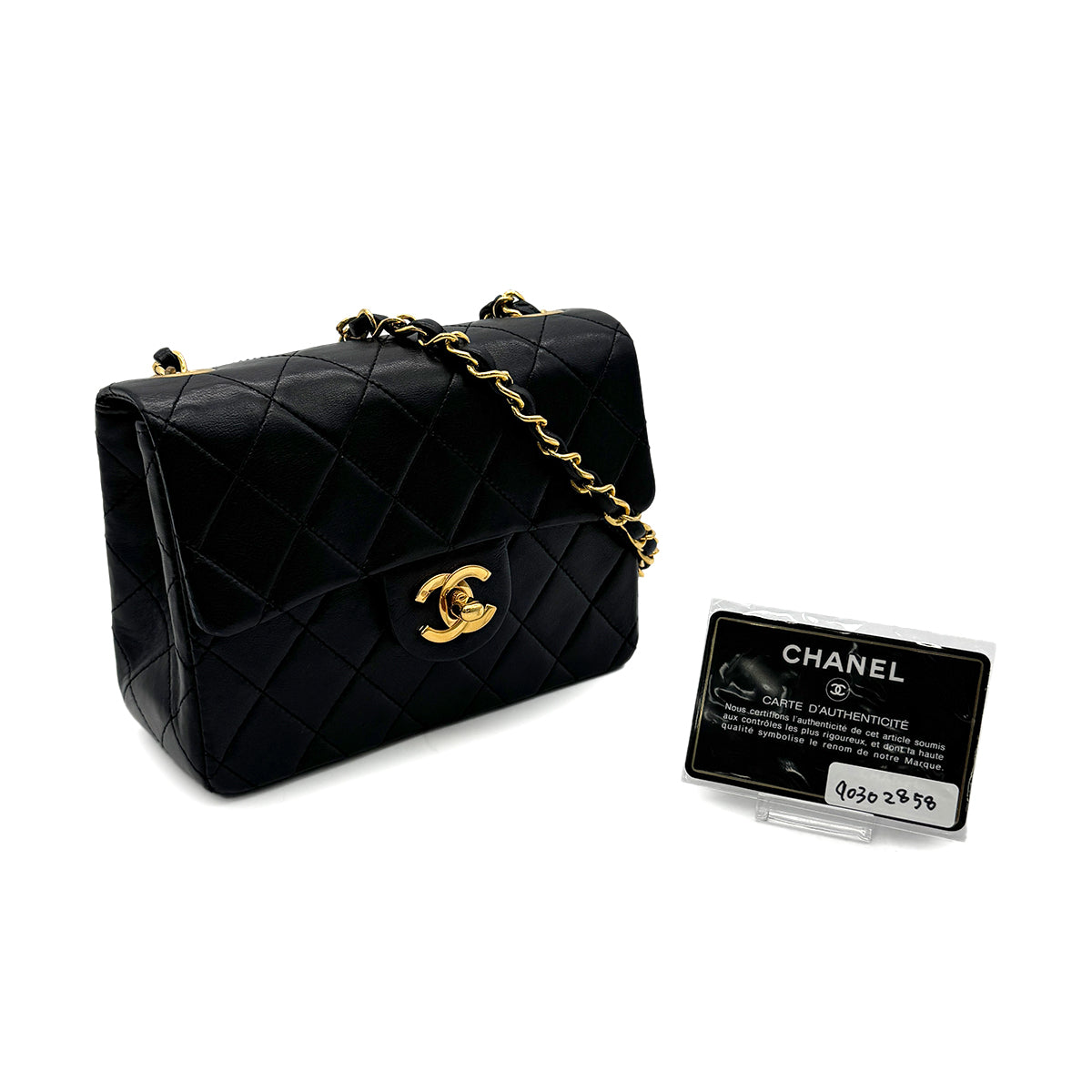 Luxury Promise Japan CHANEL VINTAGE MINI SQUARE 17 CHAIN SHOULDER BAG BLACK LAMB SKIN 90302858