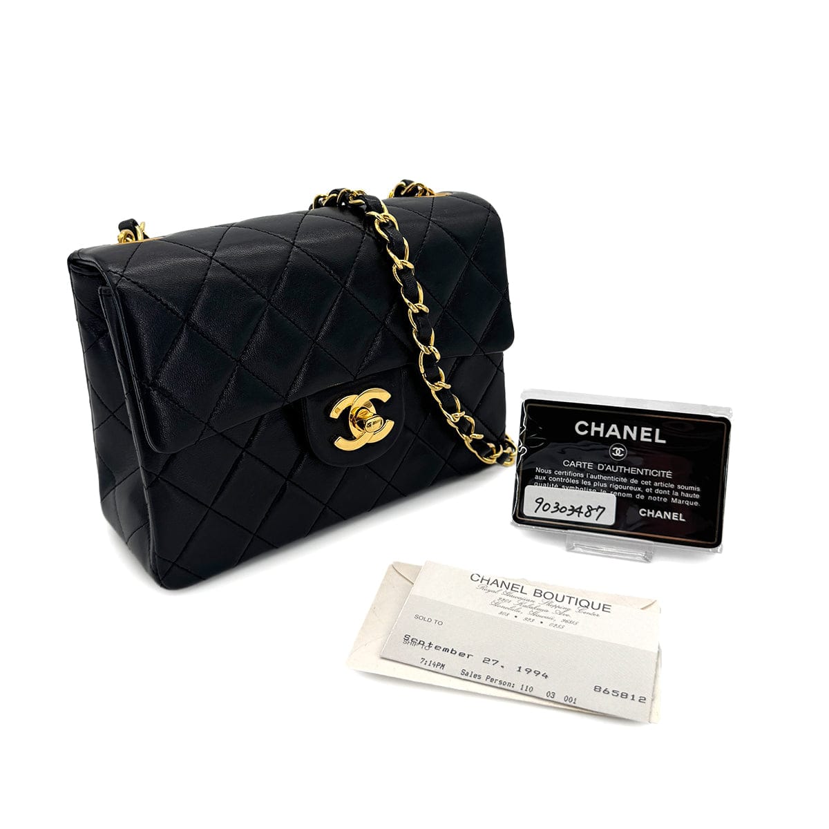 Luxury Promise Japan CHANEL VINTAGE MINI SQUARE 17 CHAIN SHOULDER BAG BLACK LAMB SKIN 90303487