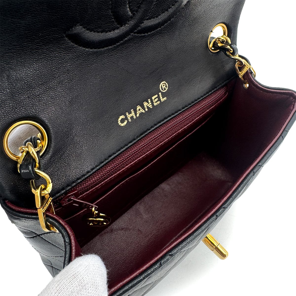 Luxury Promise Japan CHANEL VINTAGE MINI SQUARE 17 CHAIN SHOULDER BAG BLACK LAMB SKIN 90303487