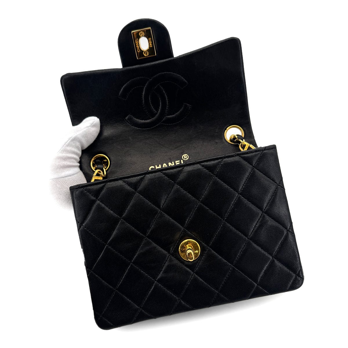 Luxury Promise Japan CHANEL VINTAGE MINI SQUARE 17 CHAIN SHOULDER BAG BLACK LAMB SKIN 90303487