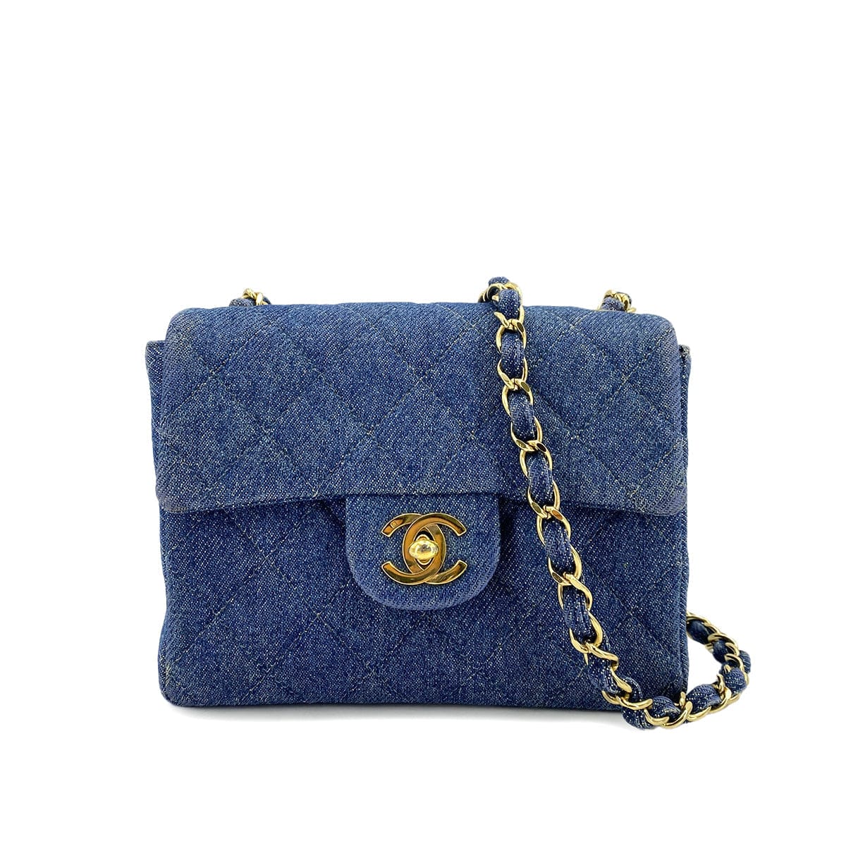 Luxury Promise Japan CHANEL VINTAGE MINI SQUARE 17 CHAIN SHOULDER BAG BLUE DENIM 90247317