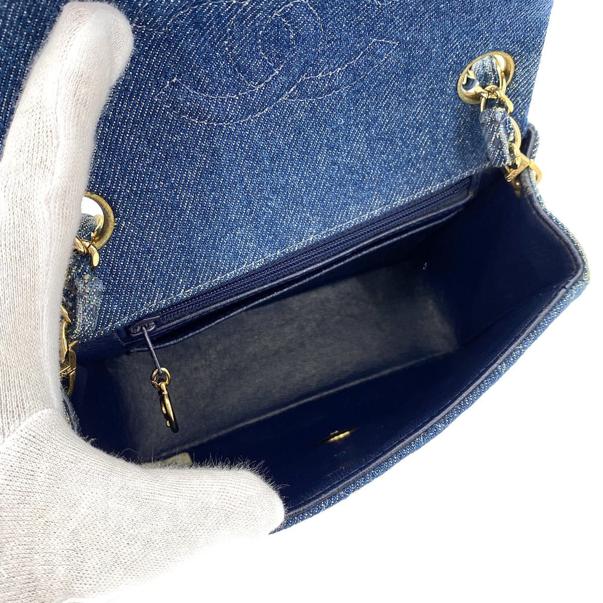 Luxury Promise Japan CHANEL VINTAGE MINI SQUARE 17 CHAIN SHOULDER BAG BLUE DENIM 90247317