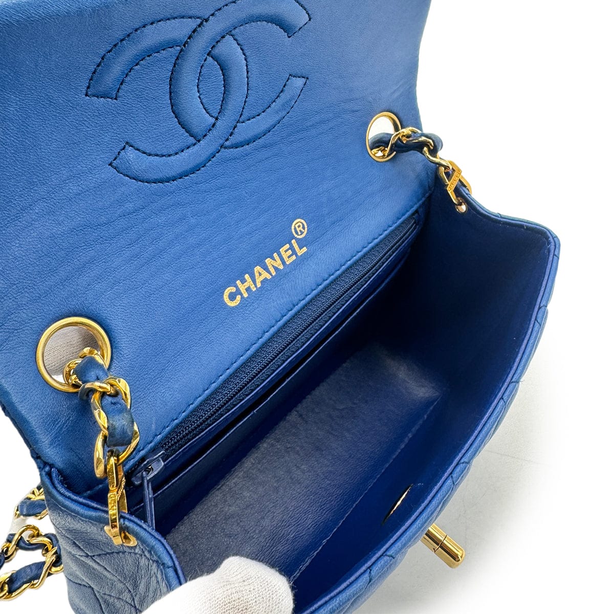 Luxury Promise Japan CHANEL VINTAGE MINI SQUARE 17 CHAIN SHOULDER BAG BLUE LAMB SKIN 90297531