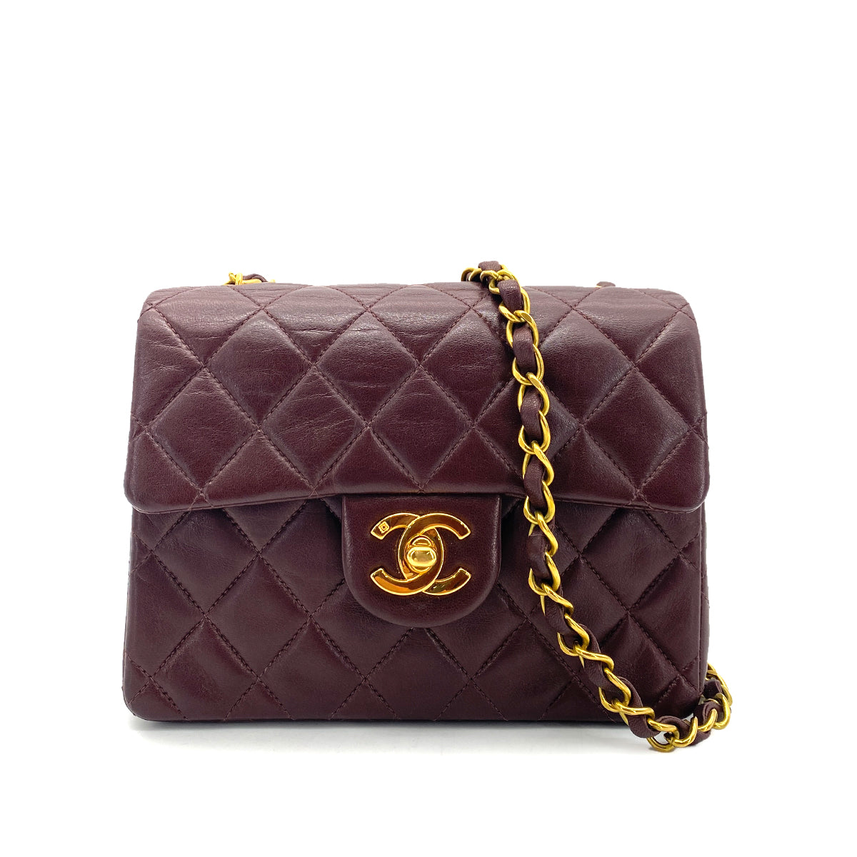 Luxury Promise Japan CHANEL VINTAGE MINI SQUARE 17 CHAIN SHOULDER BAG BORDEAUX LAMB SKIN 90255954