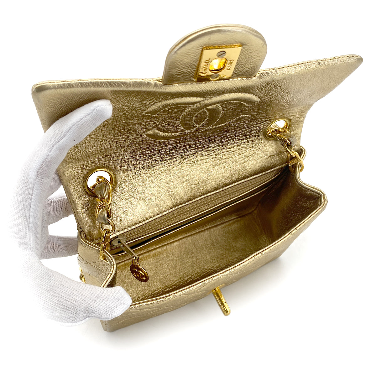 Luxury Promise Japan CHANEL VINTAGE MINI SQUARE 17 CHAIN SHOULDER BAG GOLD LAMB SKIN 90301738