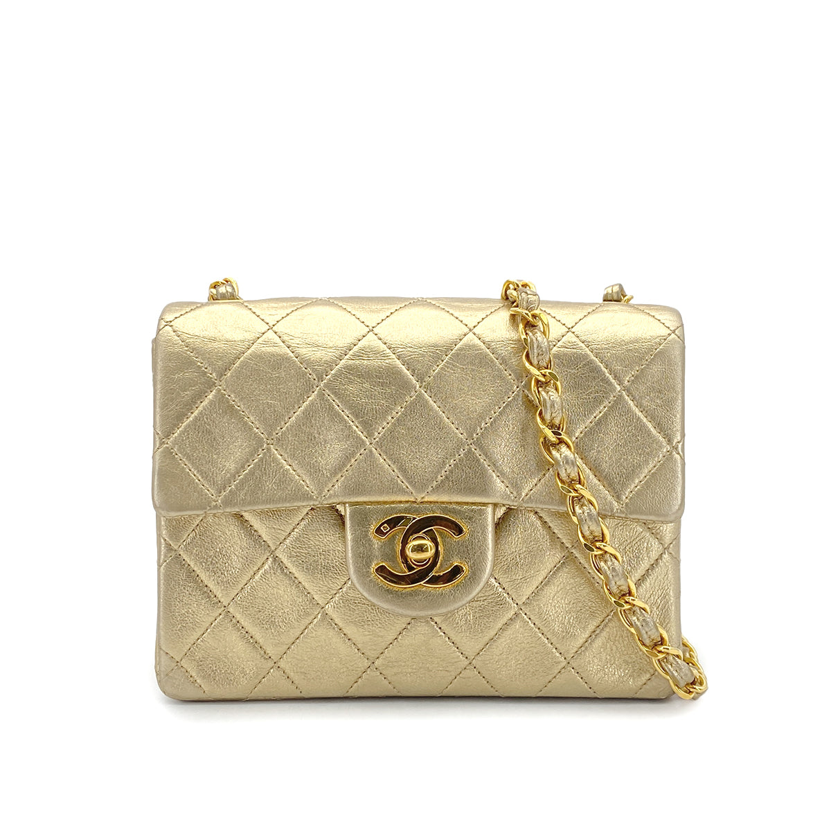 Luxury Promise Japan CHANEL VINTAGE MINI SQUARE 17 CHAIN SHOULDER BAG GOLD LAMB SKIN 90301738