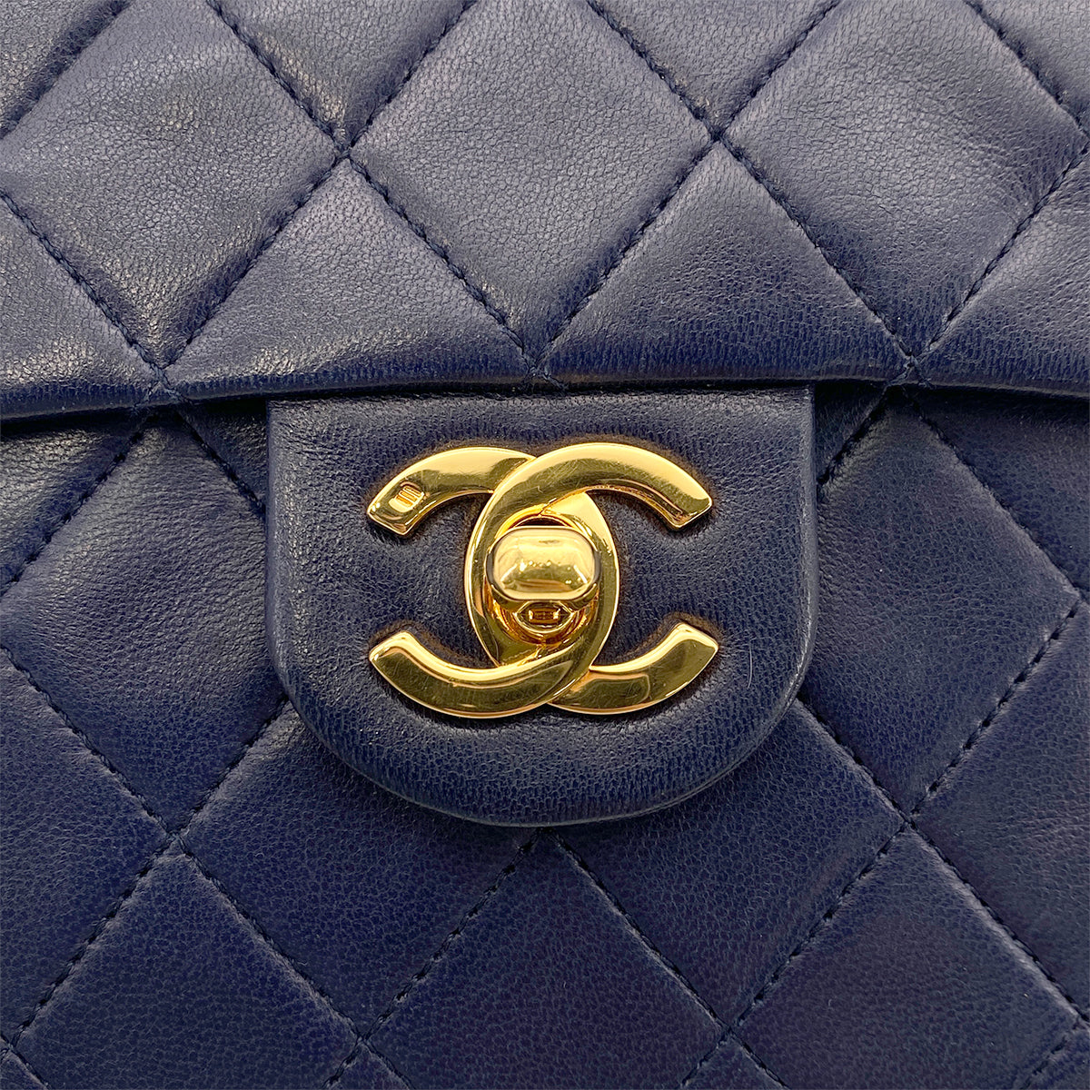 Luxury Promise Japan CHANEL VINTAGE MINI SQUARE 17 CHAIN SHOULDER BAG NAVY LAMB SKIN 90258506