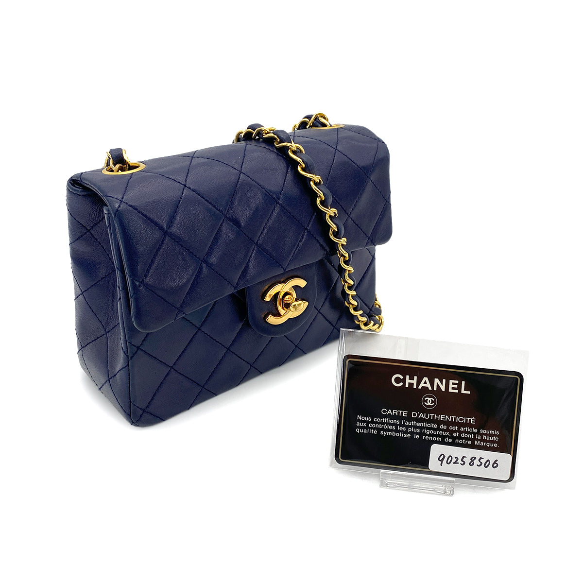 Luxury Promise Japan CHANEL VINTAGE MINI SQUARE 17 CHAIN SHOULDER BAG NAVY LAMB SKIN 90258506