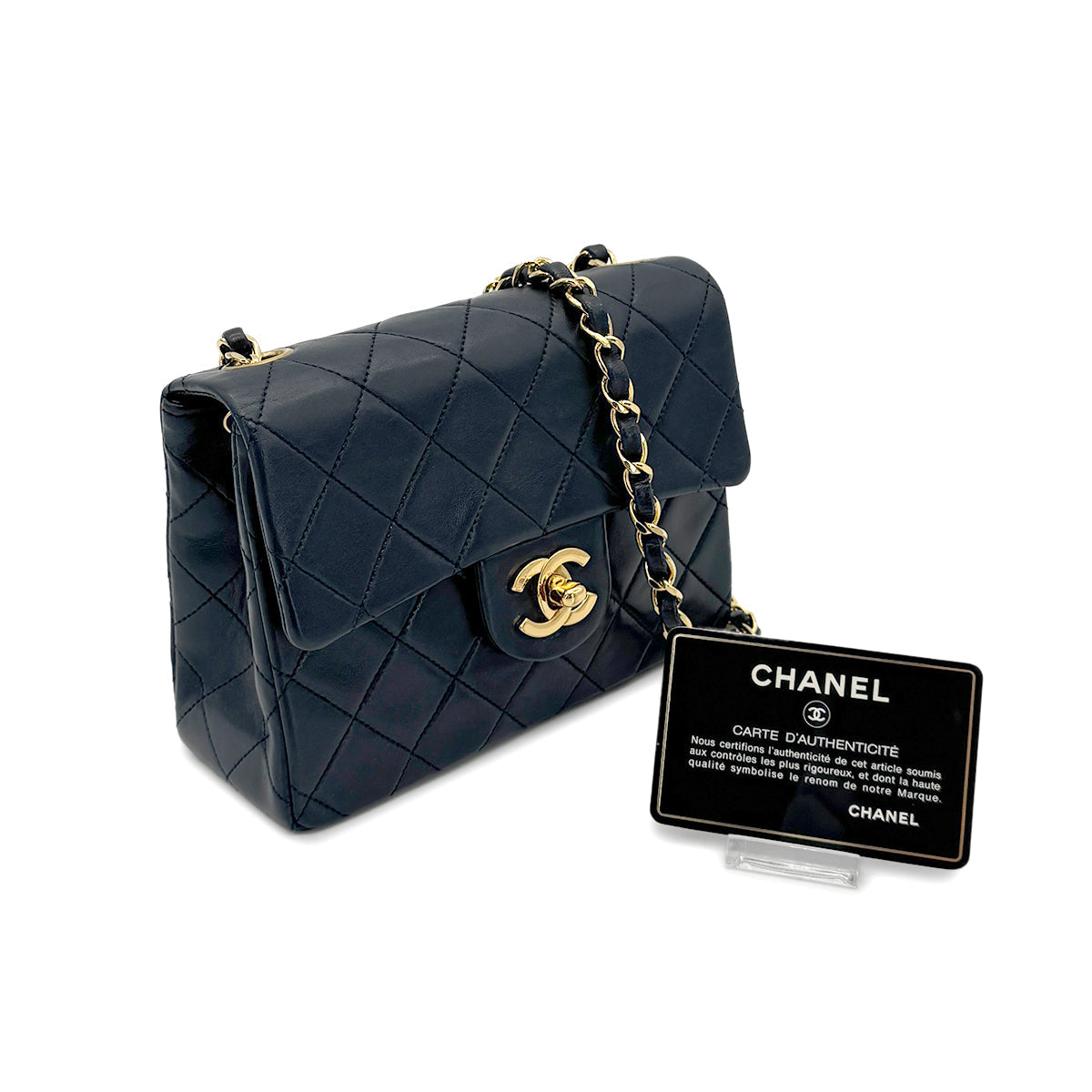 Luxury Promise Japan CHANEL VINTAGE MINI SQUARE 17 CHAIN SHOULDER BAG NAVY LAMB SKIN 90275025