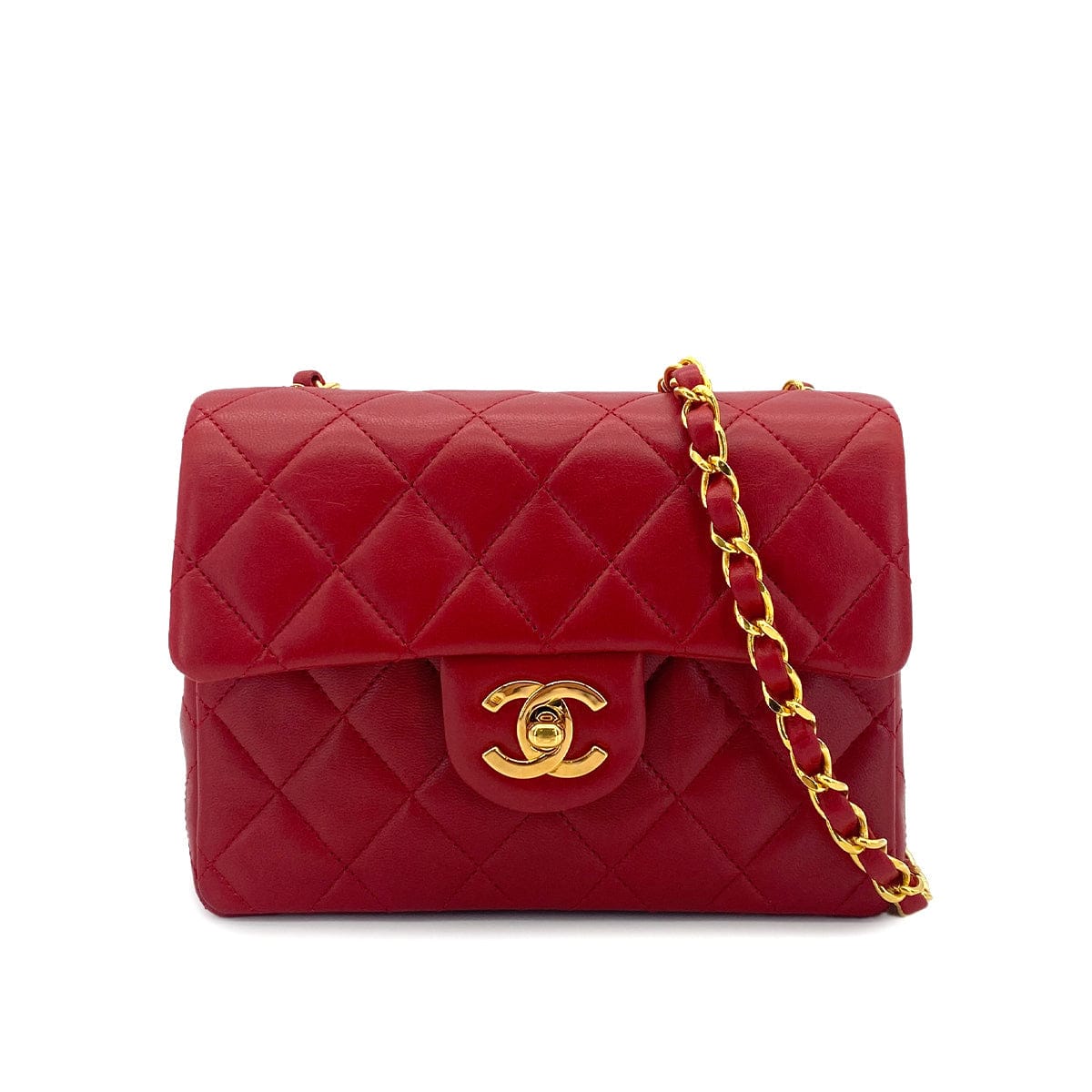 Luxury Promise Japan CHANEL VINTAGE MINI SQUARE 17 CHAIN SHOULDER BAG RED LAMB SKIN 90301726
