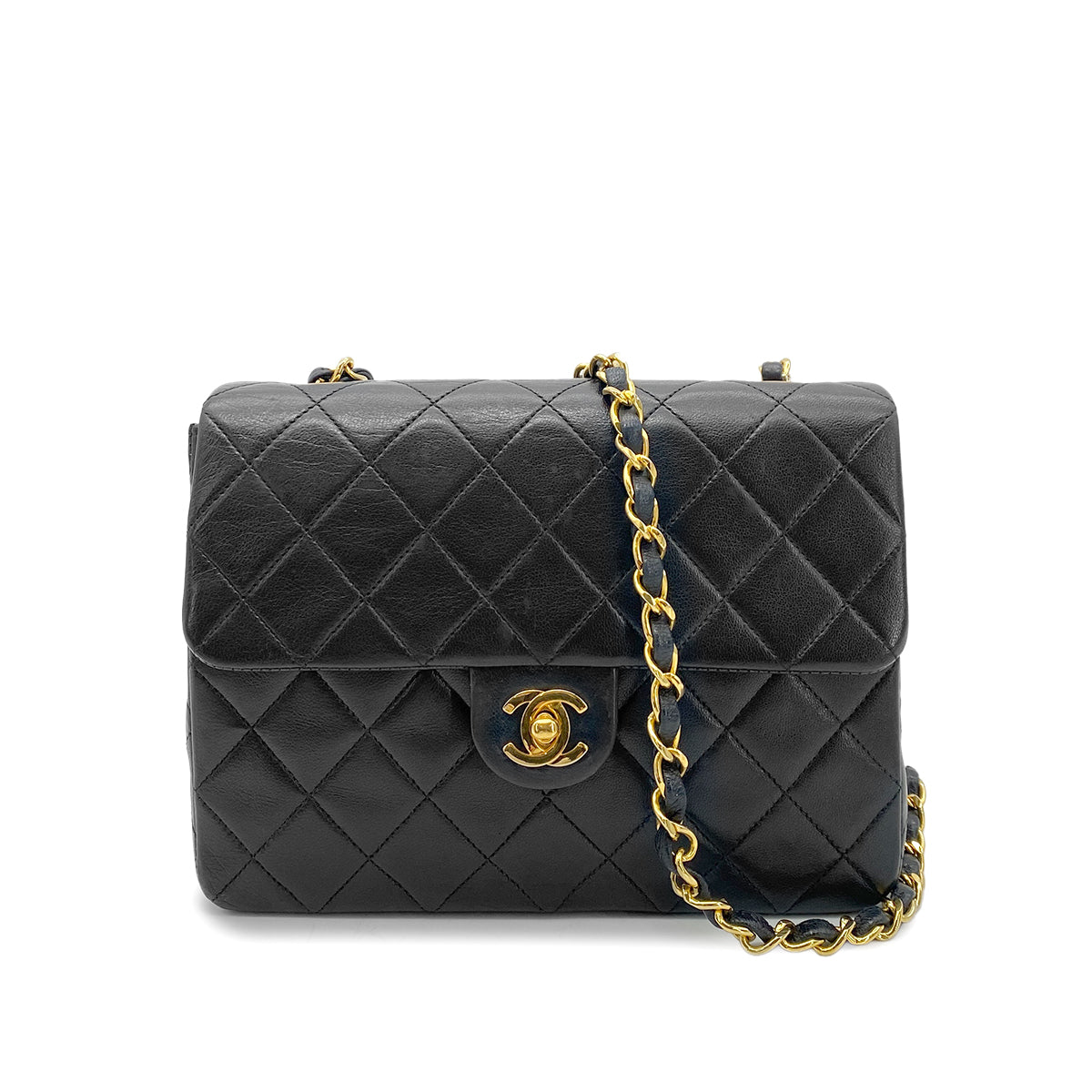 Luxury Promise Japan CHANEL VINTAGE MINI SQUARE 20 CHAIN SHOULDER BAG BLACK LAMB SKIN 90258470