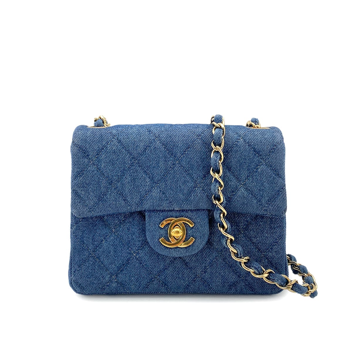 Luxury Promise Japan CHANEL VINTAGE MINI SQUARE CHAIN SHOULDER BAG BLUE DENIM 90250466