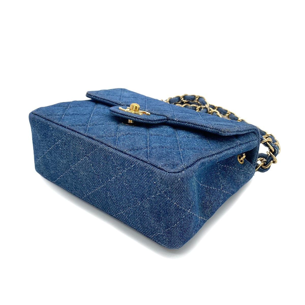 Luxury Promise Japan CHANEL VINTAGE MINI SQUARE CHAIN SHOULDER BAG BLUE DENIM 90250466