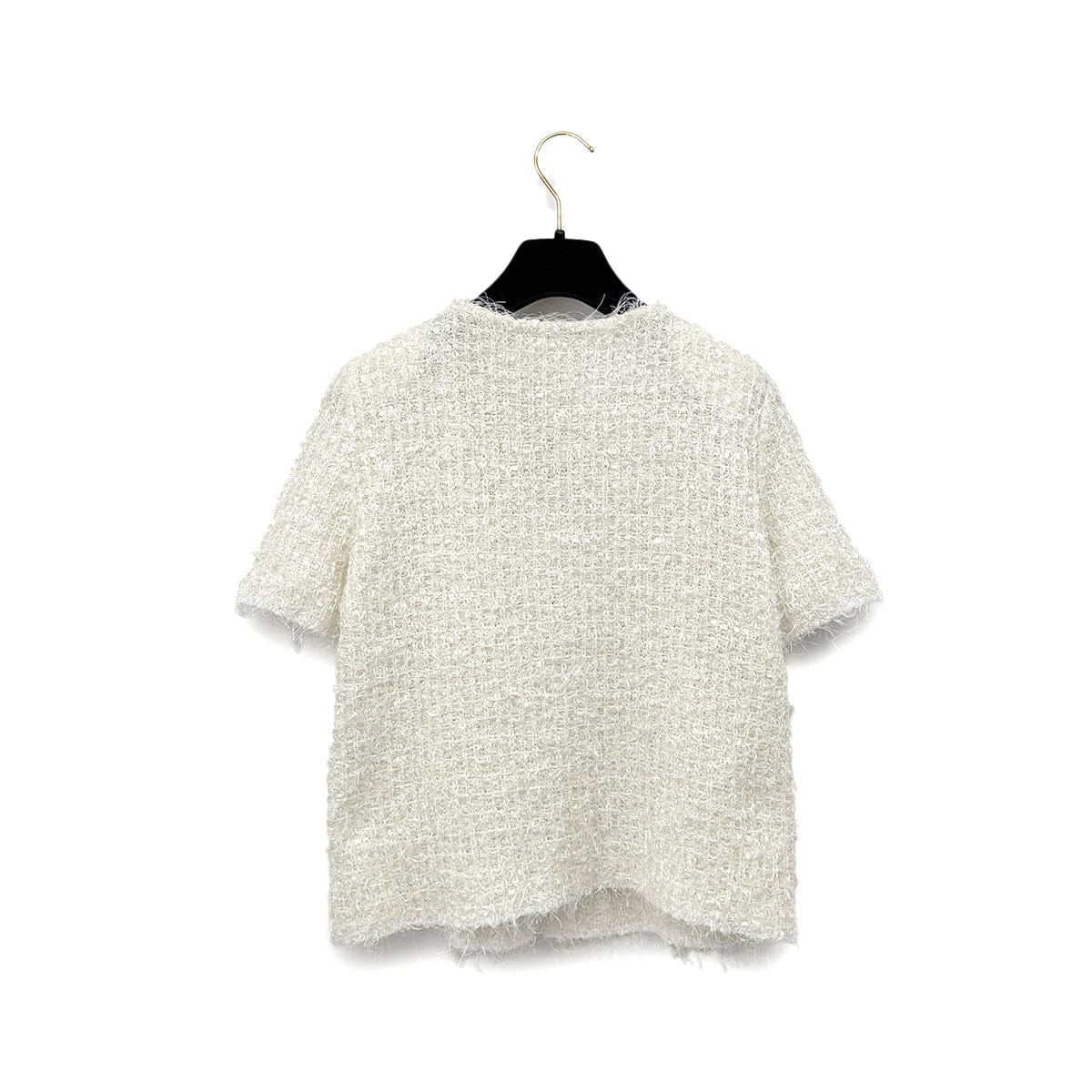 Luxury Promise Japan CHANEL VINTAGE MIX TWEED HALF SLEEVE KNIT JACKET WHITE POLYESTER 40 99P RTW 90296576