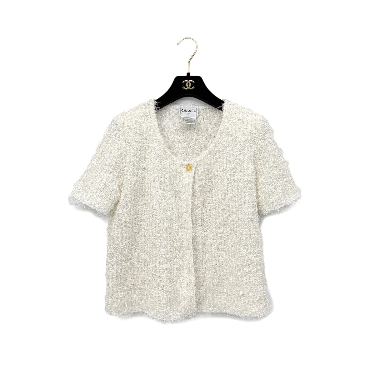 Luxury Promise Japan CHANEL VINTAGE MIX TWEED HALF SLEEVE KNIT JACKET WHITE POLYESTER 40 99P RTW 90296576