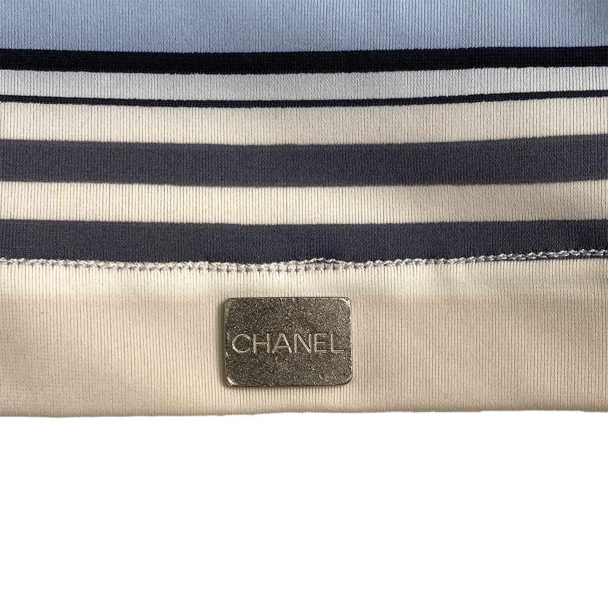 Luxury Promise Japan CHANEL VINTAGE MULTI COLOR STRIPE T-SHIRT LOGO PLATE BLUE GRAY NYLON 40 00C RTW 90291316