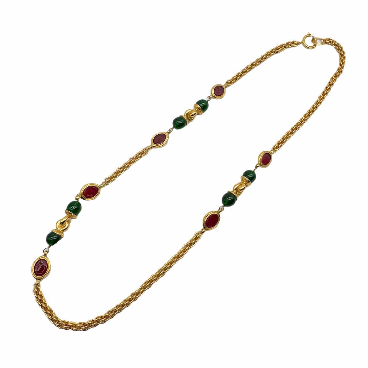 Luxury Promise Japan CHANEL VINTAGE NECKLACE COLOR STONE GREEN RED GOLD ACCESSORY 90310136