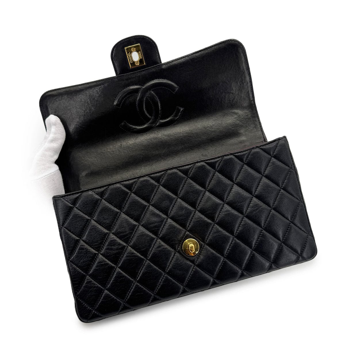 Luxury Promise Japan CHANEL VINTAGE PARENT-CHILD HAND BAG PARENTS ONLY BLACK LAMB SKIN 90280299