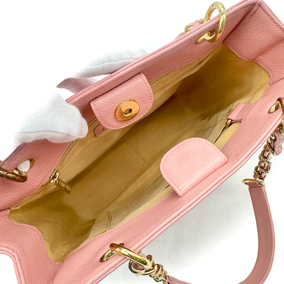 Luxury Promise Japan CHANEL VINTAGE PST CHAIN TOTE BAG PINK CAVIAR SKIN 90302179